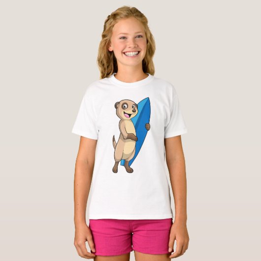 Meerkat als Surfer mit Surfboard T-Shirt (Vorne ganz)