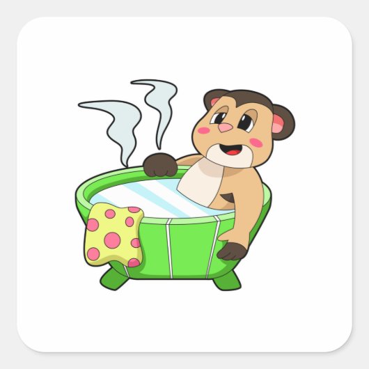 Meerkat am Baden in der Badewanne Quadratischer Aufkleber (Vorderseite)