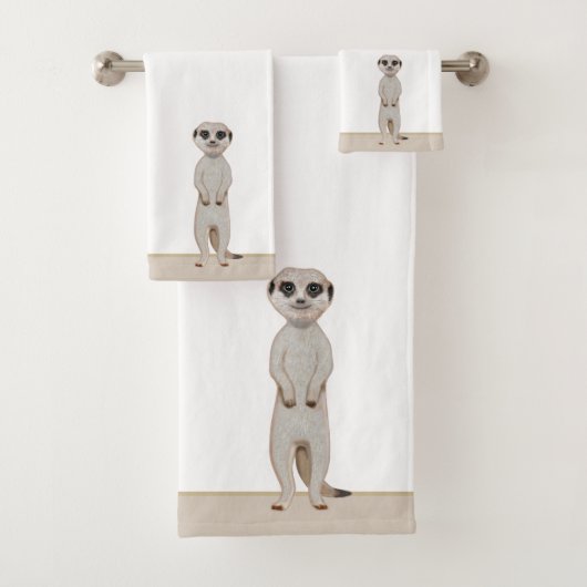 Meerkat auf Beige & Weiß Badhandtuch Set (Insitu)