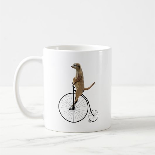 Meerkat auf Black Penny Farthing Kaffeetasse (Links)