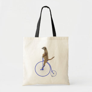 Meerkat auf blauem Penny-Farthing Tragetasche