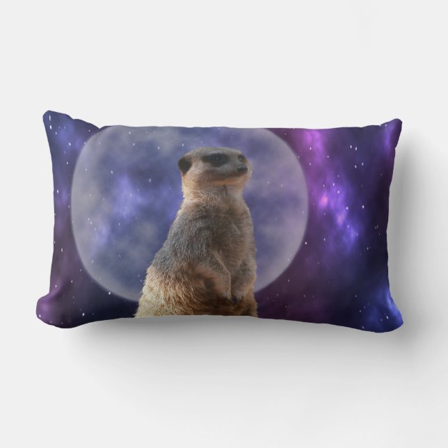 Meerkat auf Blue Moonlight Night Watch, Lendenkissen (Vorderseite)