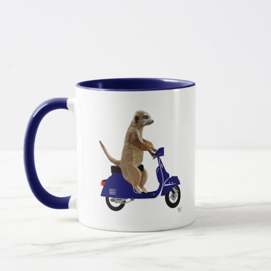 Meerkat auf Dark Blue Moped Tasse (Links)