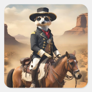 Meerkat auf einem Pferd: Könnte der einsame Fremde Quadratischer Aufkleber