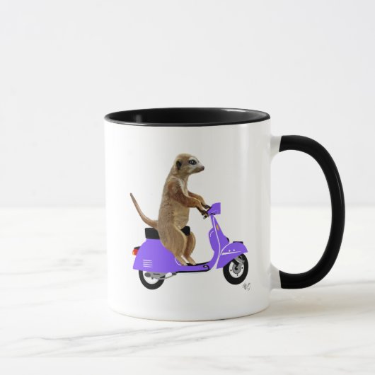 Meerkat auf Lilac Moped Tasse (Rechts)