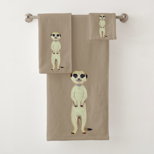 Meerkat auf Lucky Beige Badhandtuch Set (Insitu)