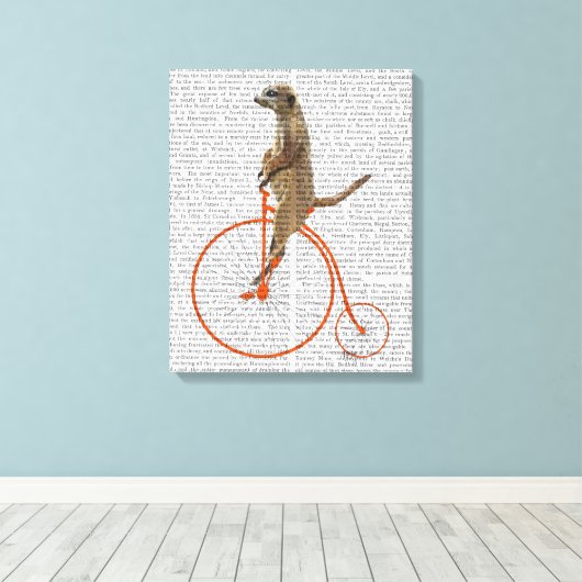 Meerkat auf Orange Penny Farthing Leinwanddruck (Insitu (Holzboden))