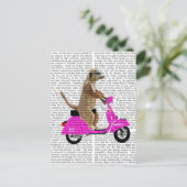 Meerkat auf rosa Moped Postkarte (Stehend Vorderseite)