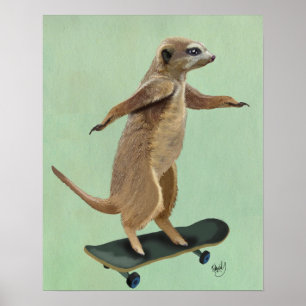 Meerkat auf Skateboard Poster