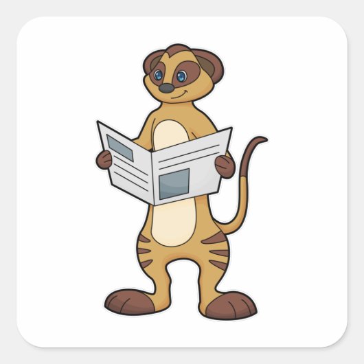 Meerkat bei Reading a Newspapier Quadratischer Aufkleber (Vorderseite)