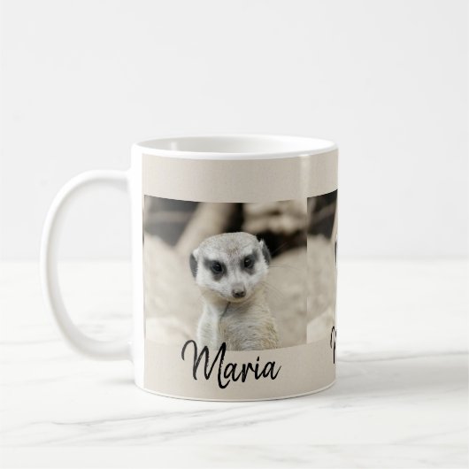 Meerkat Beige Schwarze Tasse (Links)