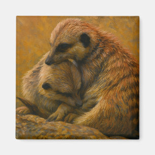Meerkat Cuddle - erdgetönte Malerei auf wild leben Magnet