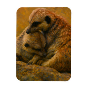 Meerkat Cuddle - erdgetönte Malerei auf wild leben Magnet