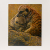 Meerkat Cuddle - erdgetönte Malerei auf wild leben Puzzle (Vertikal)