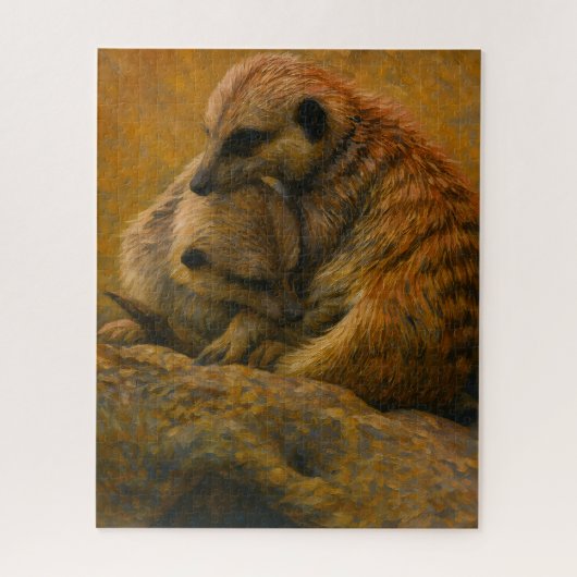 Meerkat Cuddle - erdgetönte Malerei auf wild leben Puzzle (Vertikal)