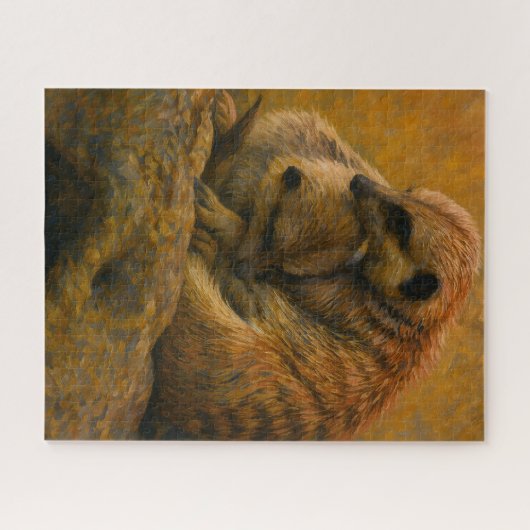 Meerkat Cuddle - erdgetönte Malerei auf wild leben Puzzle (Horizontal)