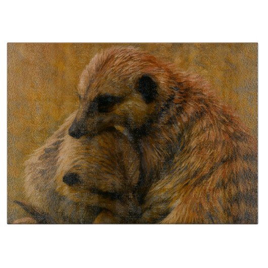 Meerkat Cuddle - erdgetönte Malerei auf wild leben Schneidebrett (Vorderseite)