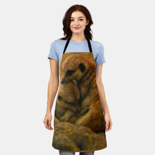 Meerkat Cuddle - erdgetönte Malerei auf wild leben Schürze