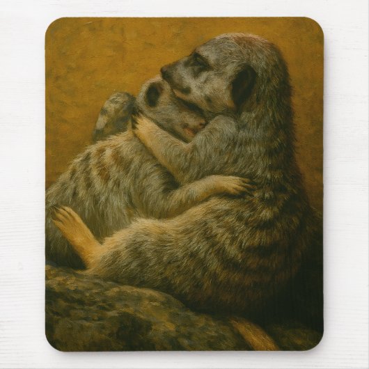 Meerkat Embrace - Heartfelt Wildlife Art Print Mousepad (Vorne)