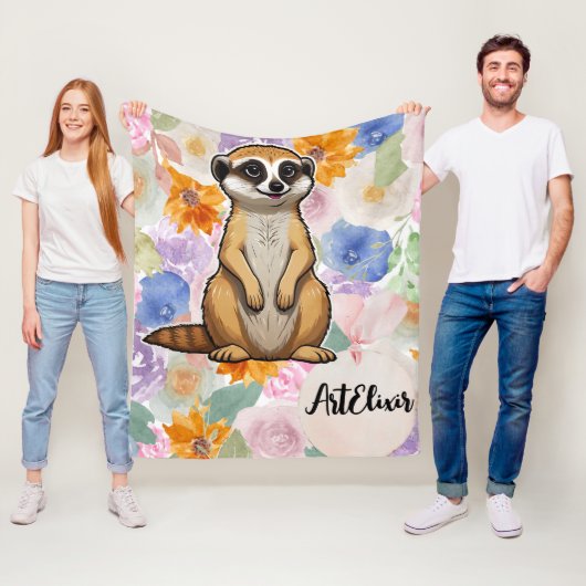 Meerkat Floral Background Print Fleecedecke (Beispiel)