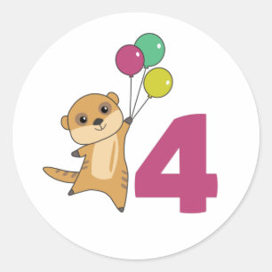Meerkat Fourth Birthday Balloons Kids Classic Roun Runder Aufkleber