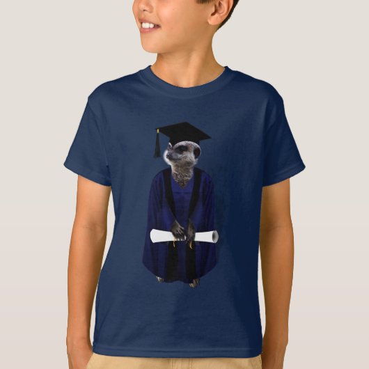 Meerkat Graduate (mit blauem Gown mit schwarzem Sa T-Shirt (Vorderseite)