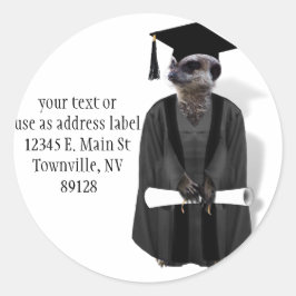 Meerkat Graduate W/Gray Gown & Black Sash Runder Aufkleber