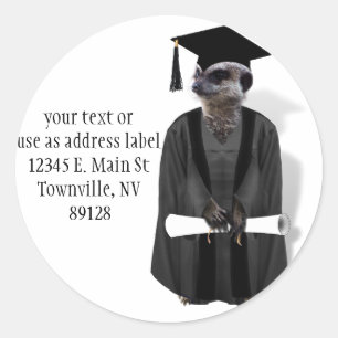 Meerkat Graduate W/Gray Gown & Black Sash Runder Aufkleber