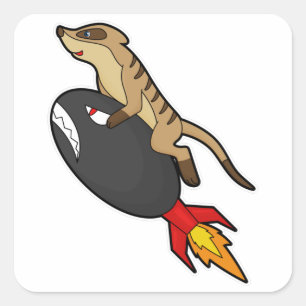 Meerkat im Flug mit Rakete Quadratischer Aufkleber