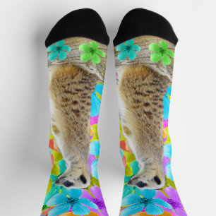 Meerkat in Blüten, Crew Socken