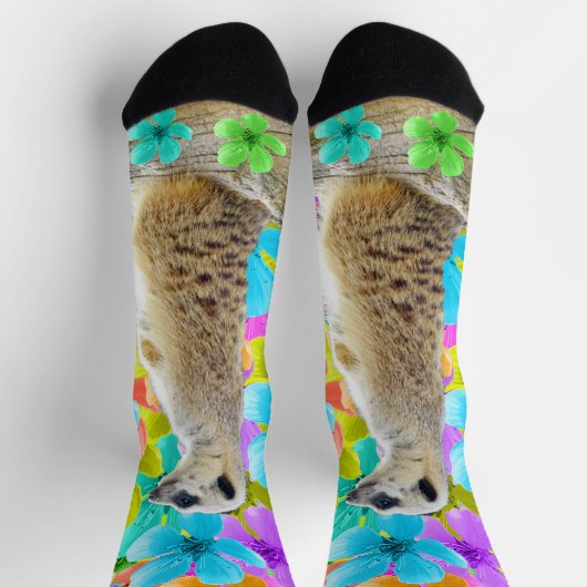 Meerkat in Blüten, Crew Socken (Oben)