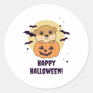 Meerkat in Pumpkin Cute Animals Happy Halloween Runder Aufkleber
