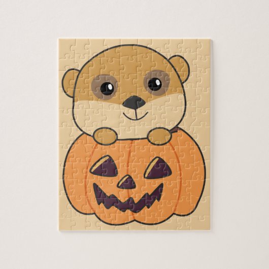 Meerkat In Pumpkin Niedlicher Tiere Happy Hallowee Puzzle (Vertikal)