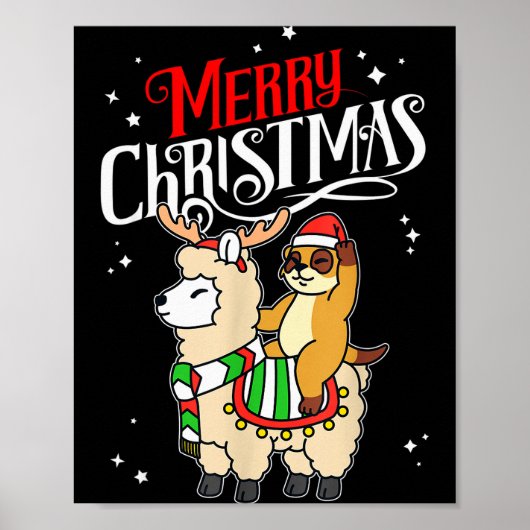 Meerkat Merry Christmas Reindeer Llama Riding Meer Poster (Vorne)