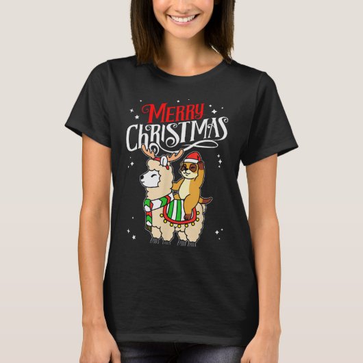 Meerkat Merry Christmas Reindeer Llama Riding Meer T-Shirt (Vorderseite)