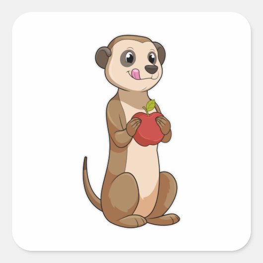 Meerkat mit Apple Quadratischer Aufkleber (Vorderseite)