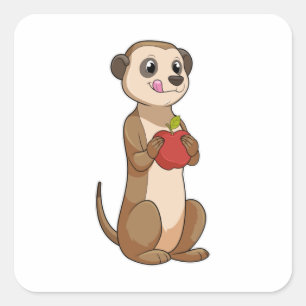 Meerkat mit Apple Quadratischer Aufkleber