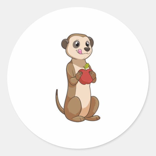 Meerkat mit Apple Runder Aufkleber (Vorderseite)