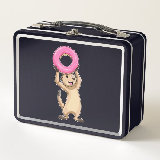Meerkat mit Donut Metall Brotdose (Vorderseite)