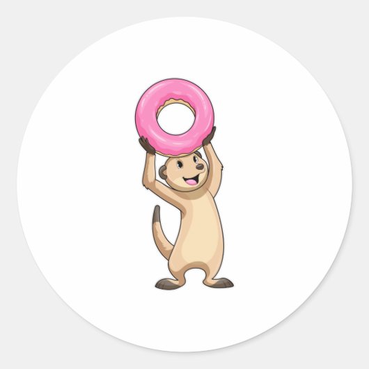 Meerkat mit Donut Runder Aufkleber (Vorderseite)