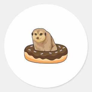 Meerkat mit Donut Runder Aufkleber