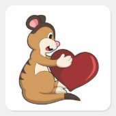 Meerkat mit Herz Quadratischer Aufkleber (Vorderseite)
