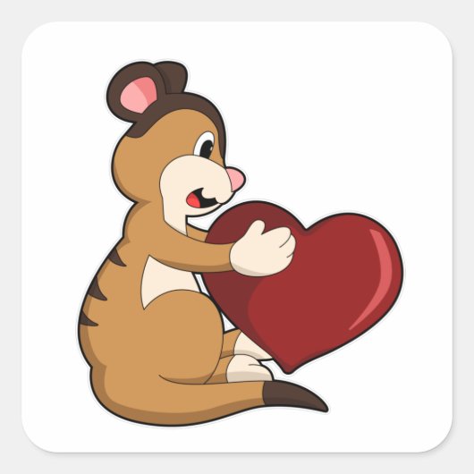 Meerkat mit Herz Quadratischer Aufkleber (Vorderseite)