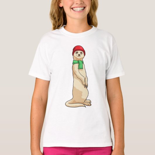 Meerkat mit Hut und Scarf T-Shirt (Vorderseite)
