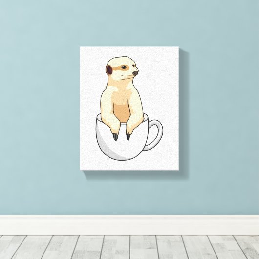 Meerkat mit Kaffee-Cup Leinwanddruck (Insitu (Holzboden))