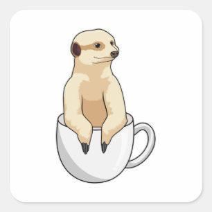 Meerkat mit Kaffee-Cup Quadratischer Aufkleber