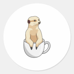 Meerkat mit Kaffee-Cup Runder Aufkleber
