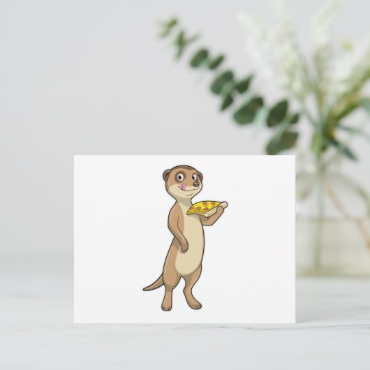 Meerkat mit Pizza Postkarte (Stehend Vorderseite)