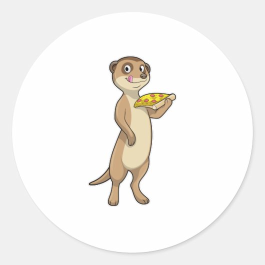 Meerkat mit Pizza Runder Aufkleber (Vorderseite)