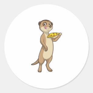 Meerkat mit Pizza Runder Aufkleber